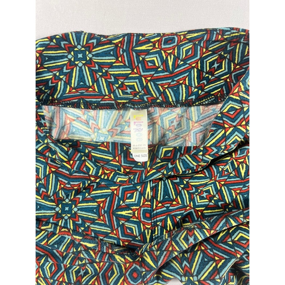 LuLaRoe Geometric Kaleidoscope Print Leggings One Size OS Blue Red Yellow Mosaic - Picture 9 of 12